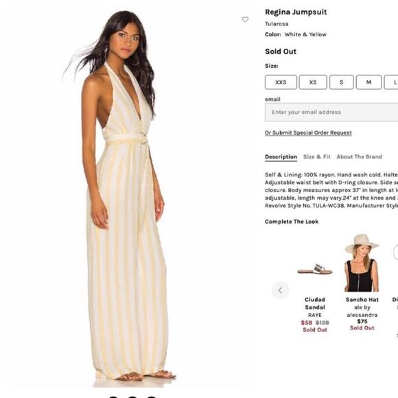 Tularosa Women’s Regina Jumpsuit White & Yellow XL NWT $198 (3-6) - Picture 3 of 7